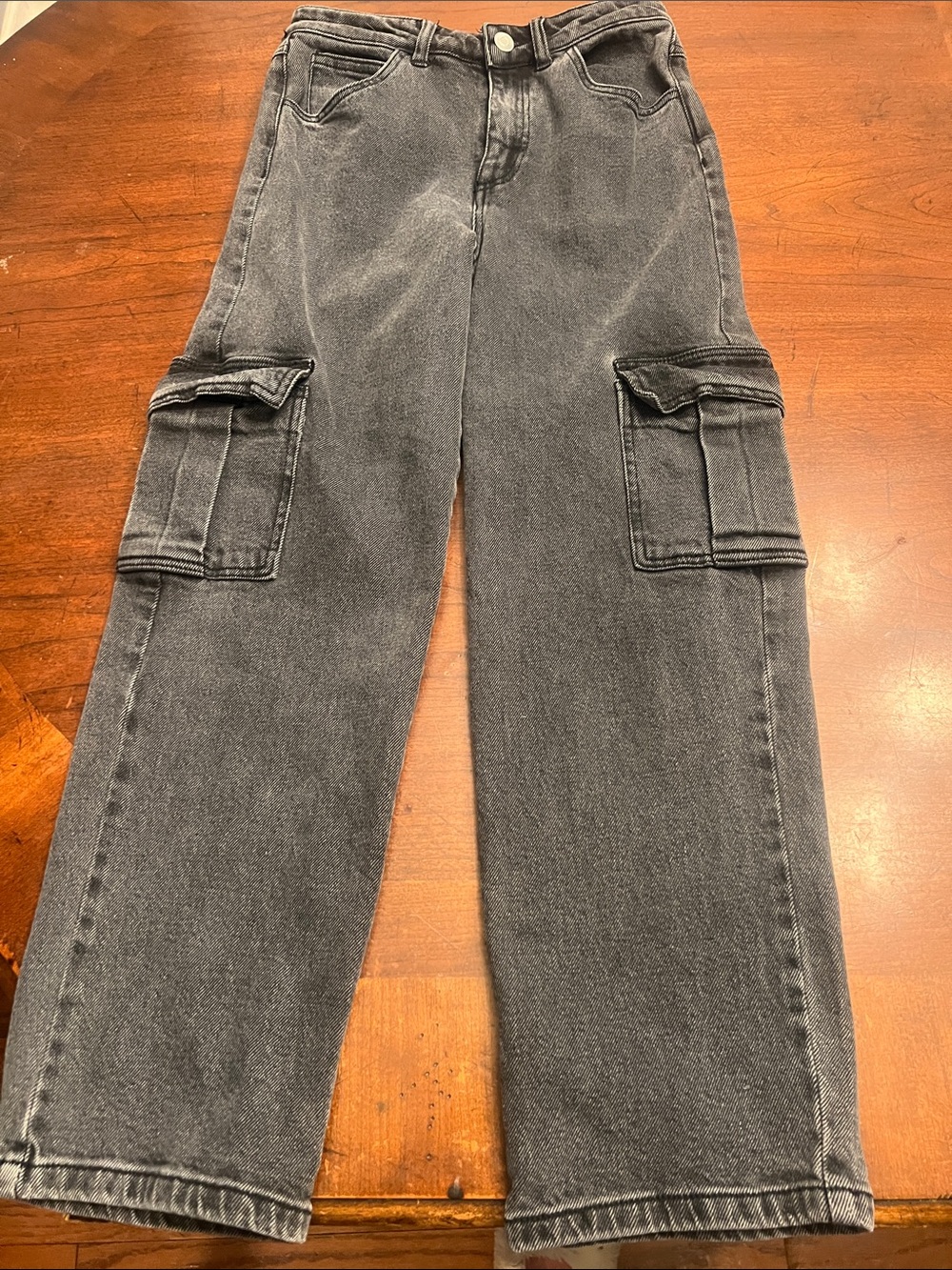 GB girls Washed Gray Cargo Jeans - Relaxed Fit
